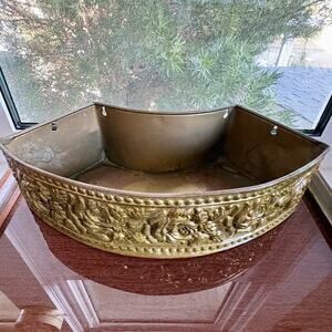 Vintage Brass Wall Pocket Planter, Floral Relief Hollywood Regency Jardiniere